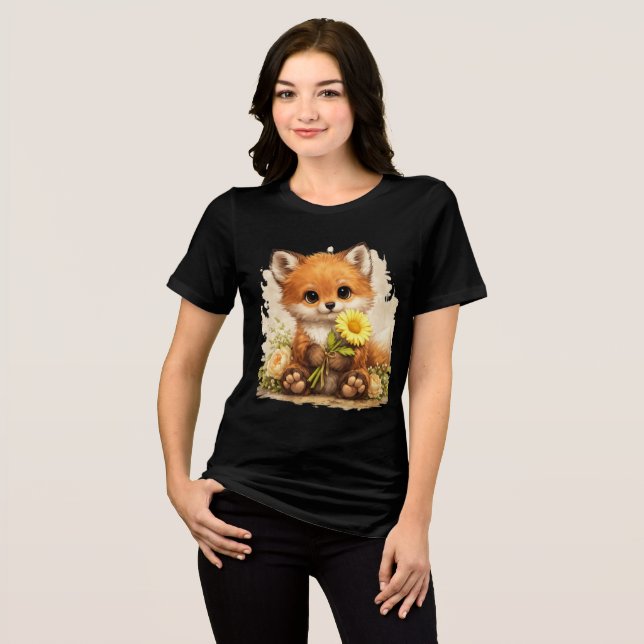 Cute Fox with Flower T-Shirt Kawaii Animal Gift (Frente Completa)