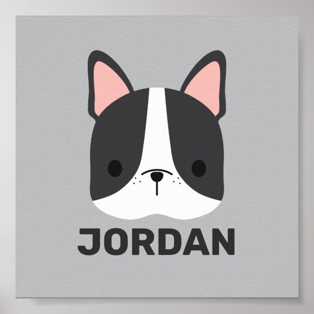 Cute French Bulldog with Personalized Name Poster (Frente)