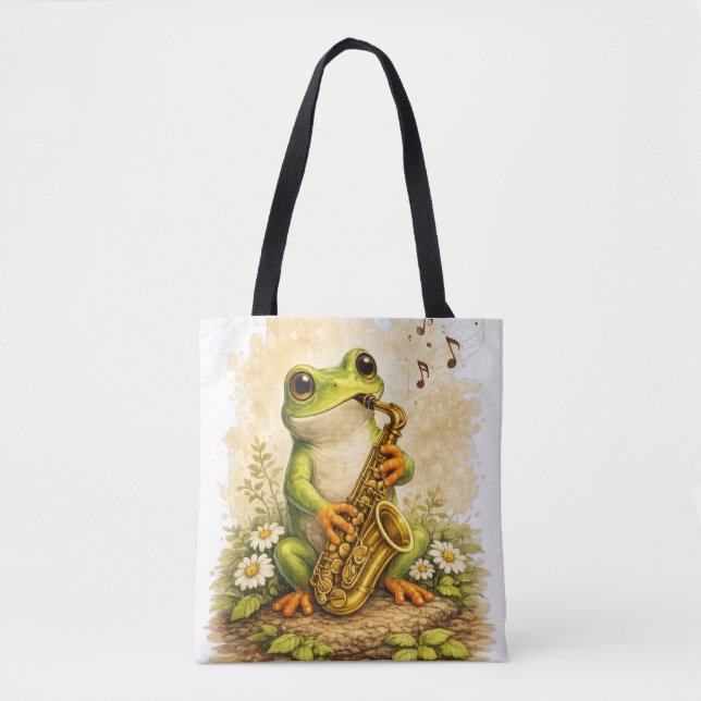 Cute Frog Saxophone Tote Bag Kawaii Music (Frente)