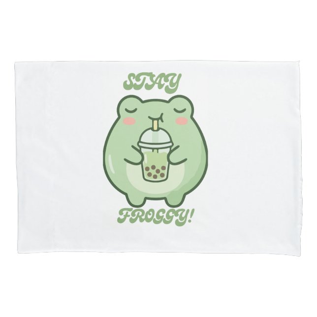 Cute Froggy Bubble Tea Pillow Cover – Kawaii Frog  (Frente)
