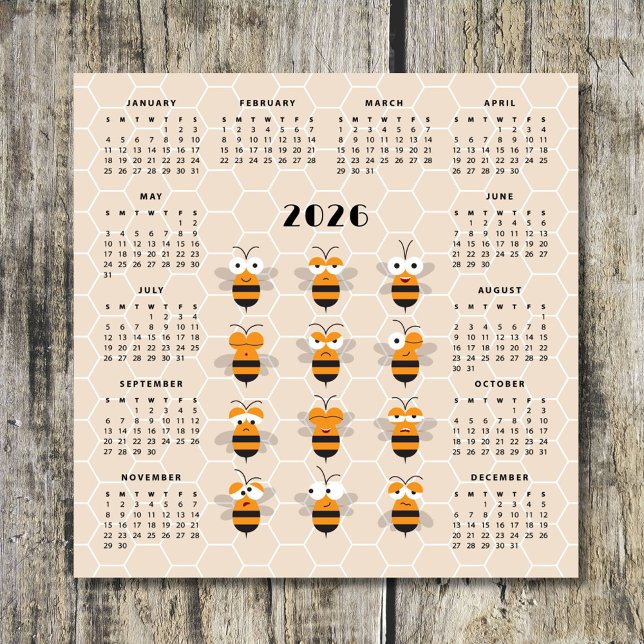 Cute Funny Honey Bee Honeycomb Calendar 2026 (Criador carregado)