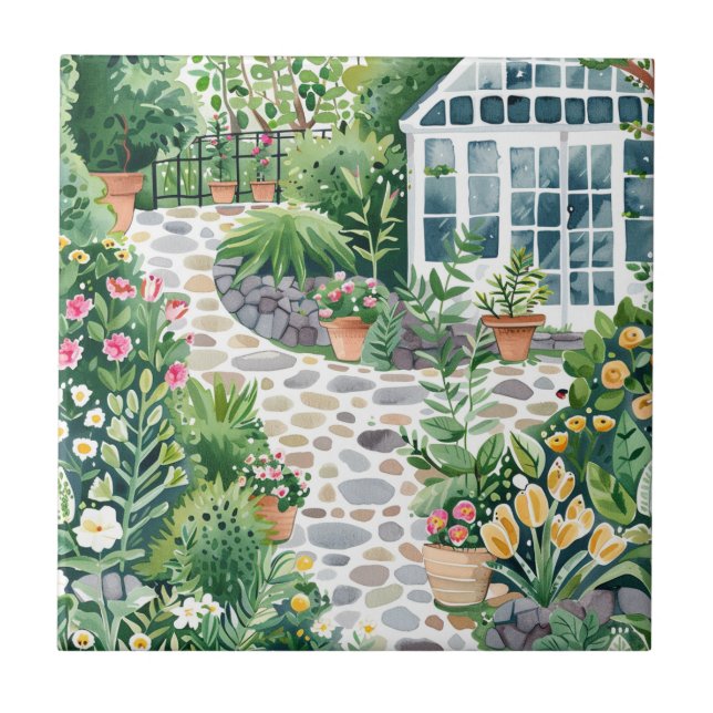 Cute Garden Greenhouse Ceramic Tile. (Frente)