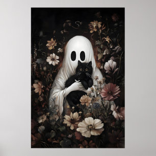 Cute ghost abraça impressão de gato preto, Hallowe