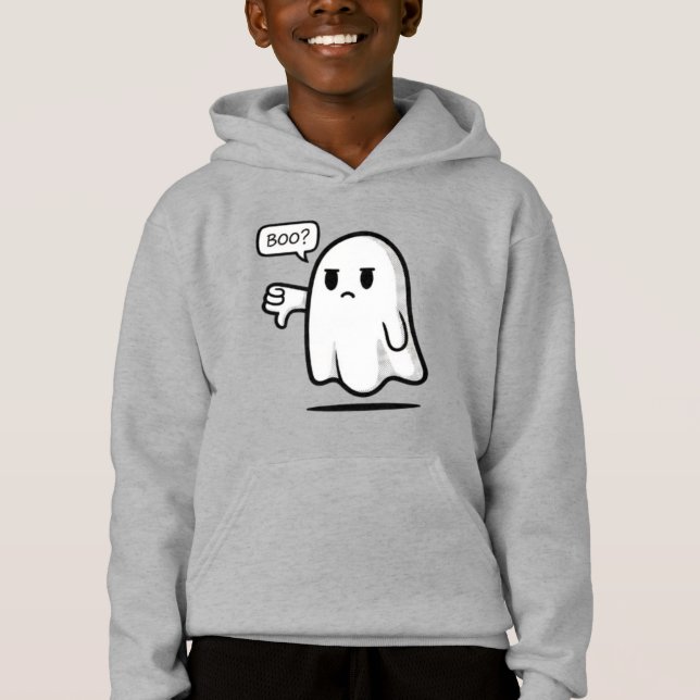 Cute Ghost Saying ‘Boo?’ – Kids Halloween Pullover (Frente)