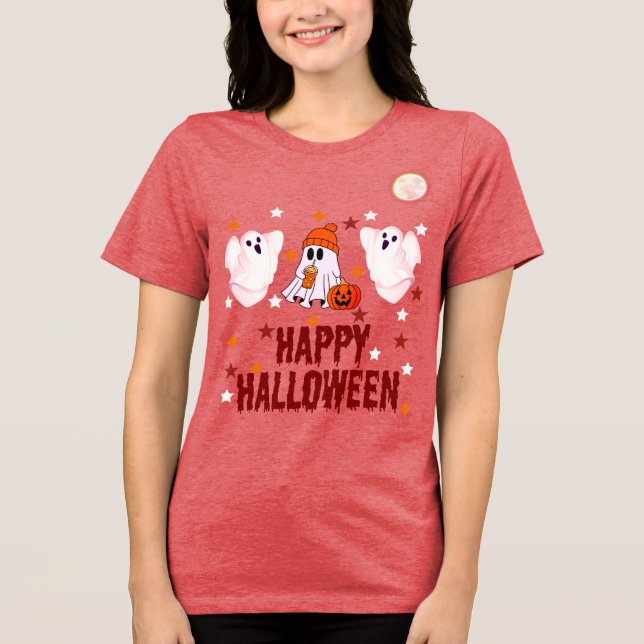 Cute Ghost Trio Happy Halloween Half Sleeve (Frente)