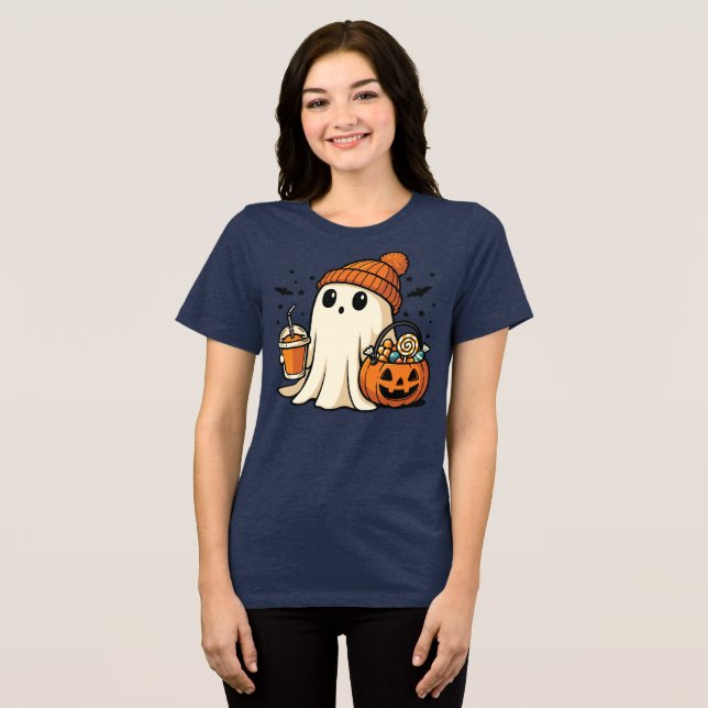 Cute Ghost with Candy & Pumpkin Drink (Frente Completa)