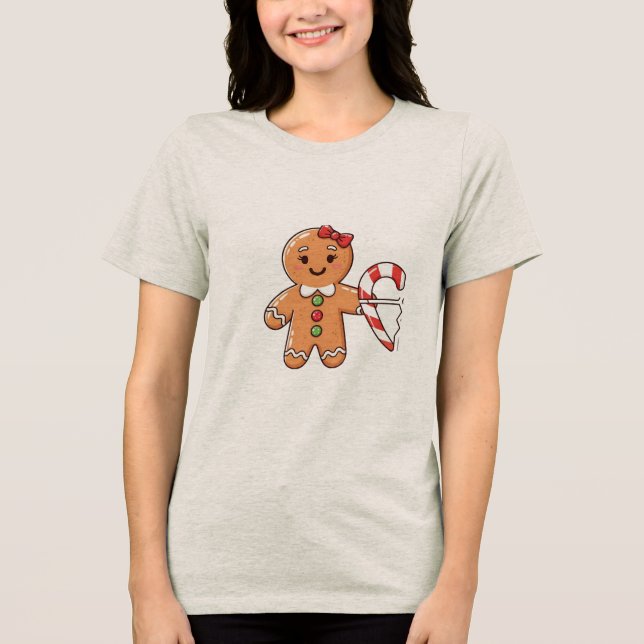 Cute Gingerbread Girl with Broken Candy Cane Heart (Frente)