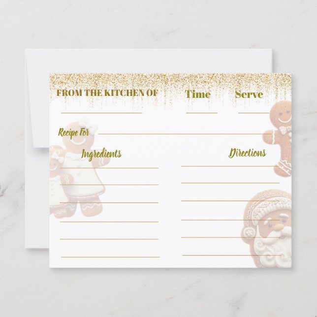 Cute Gingerbread Man Christmas recipe card (Frente)