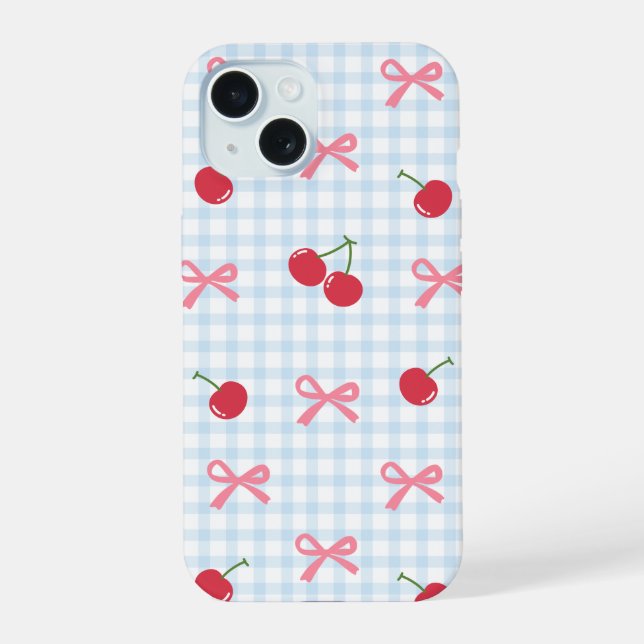 Cute Gingham Cherry iPhone Case with Bow Coquette (Verso)