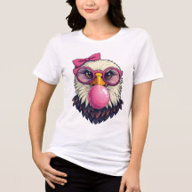 Cute Girl Bald Eagle with Pink Bow & Bubble Gum