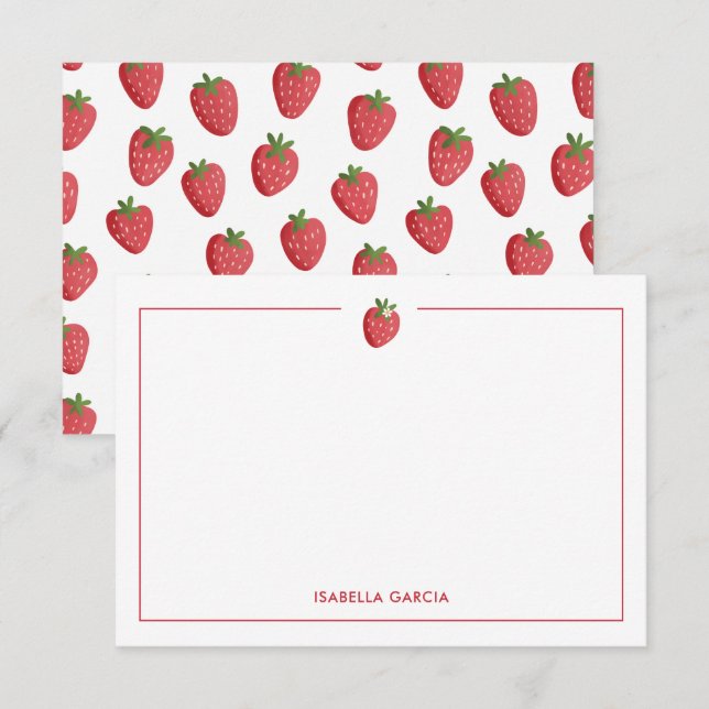 Cute Girl Pink Strawberry Personalized Note Card (Frente/Verso)