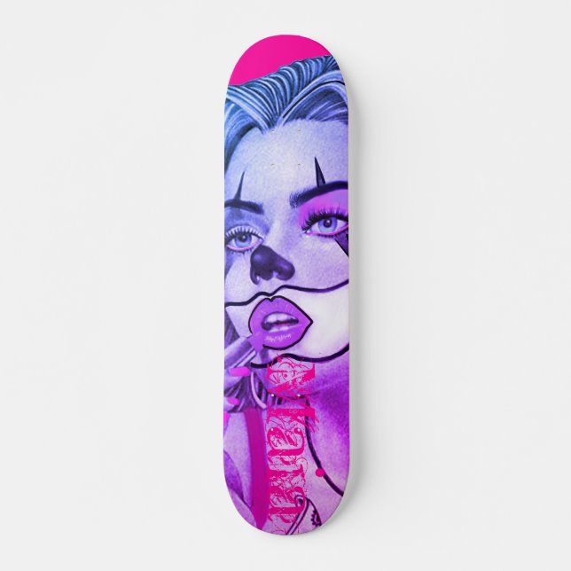 Cute Girly Clown Makeup Pink Skateboard (Frente)