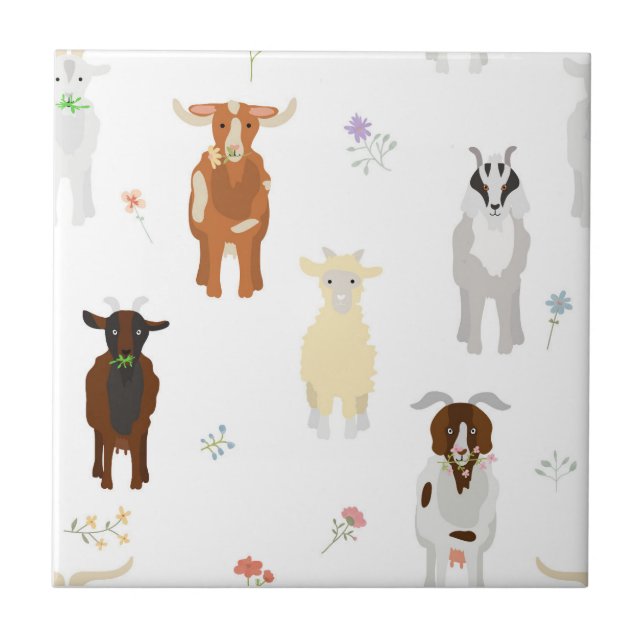 Cute Goats Farm Animals Kids Seamless Pattern (Frente)