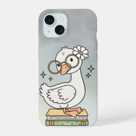 Cute Goose With Glasses Reading Books Illustration