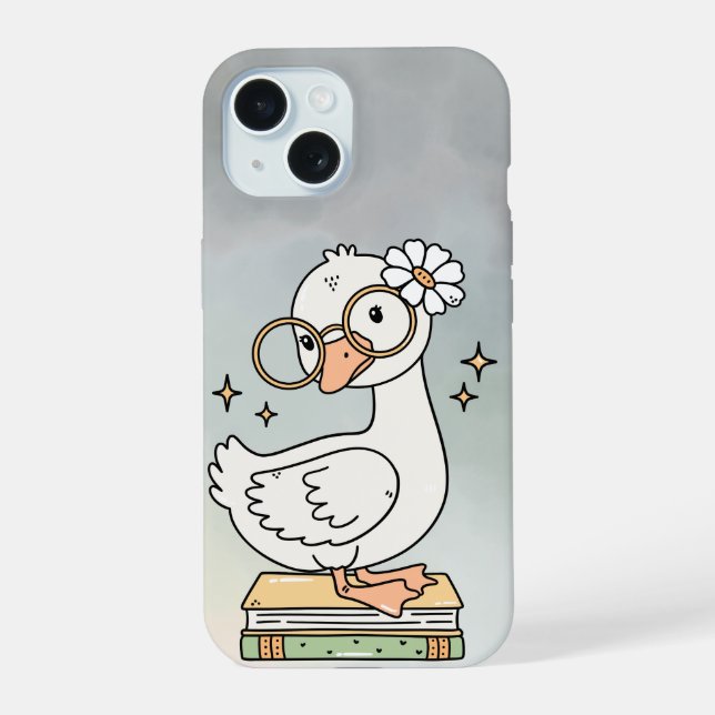Cute Goose With Glasses Reading Books Illustration (Verso)
