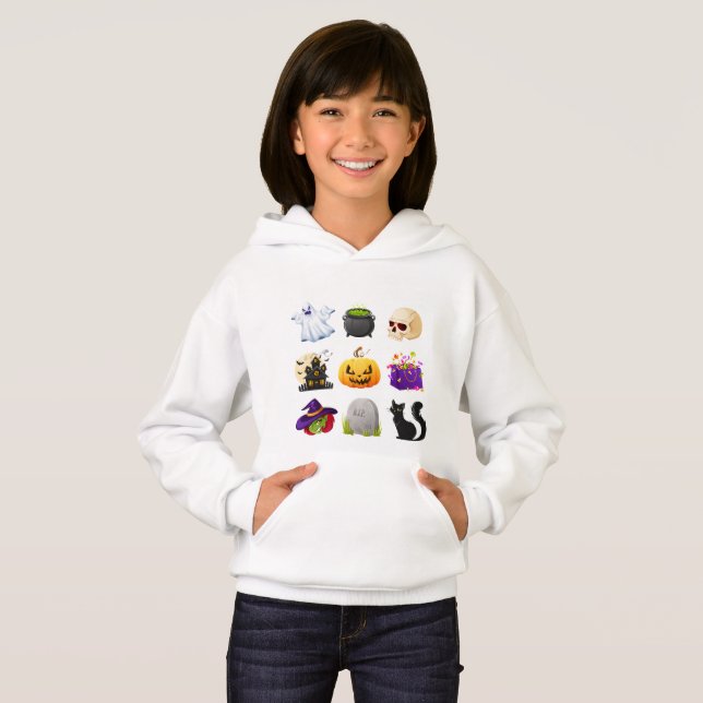 Cute Halloween Hoodie for Kids – Spooky Fun Ghost, (Frente Completa)