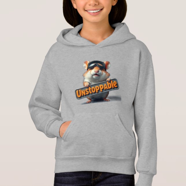Cute Hamster Hoodie – “Unstoppable” Motivational  (Frente)