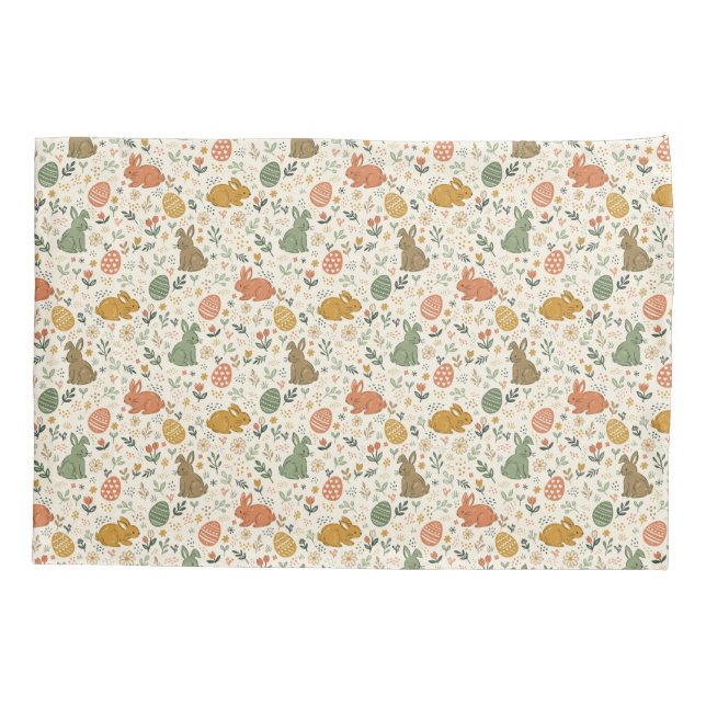 Cute Hand Drawn Spring Bunnies Pillowcase (Verso)