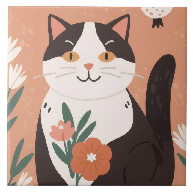 Cute Happy Cat with Spring Flowers  (Frente)