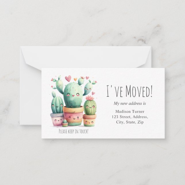 Cute Kawaii Cactus Eu mudei o cartão de lançamento (Frente)