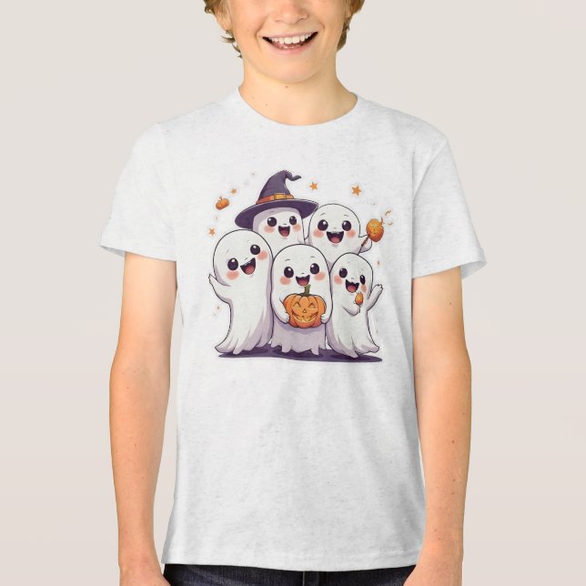 Cute Kawaii Fantasma Camisa do Halloween (Frente)