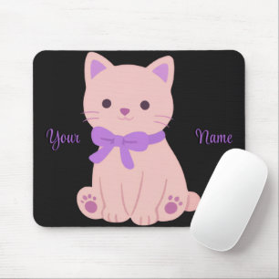 Cute Kawaii Gato Sentado com Laço Roxo Mousepad Pe