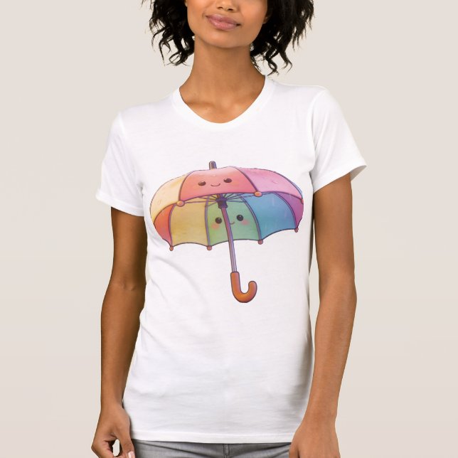 Cute Kawaii Guarda-Chuva Camiseta Feminina  (Frente)