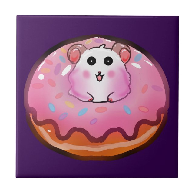 Cute Kawaii Hamster in Pink Frosted Donut Art (Frente)