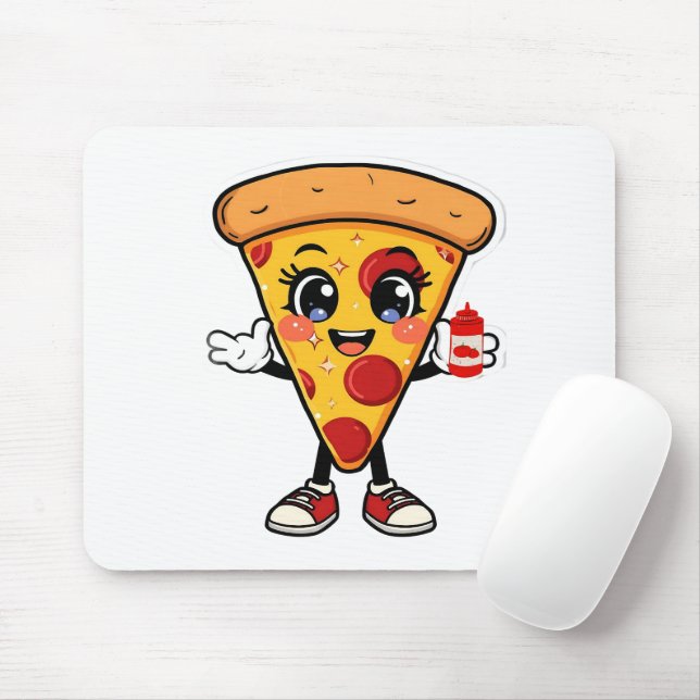 Cute Kawaii Pizza Cartoon Mousepad (Com mouse)