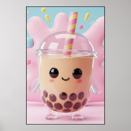 Cute Kawaii Poster de Chá de Bolha Personagem