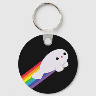 Cute Kawaii Rainbow Rocket Baby Seal Chaveiro