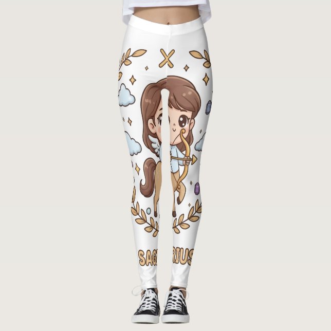 Cute Kawaii Sagittarius Zodiac Sign Leggings (Frente)