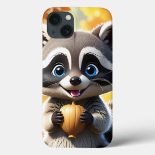 Cute Kawaii style Racoon segurando uma bolota