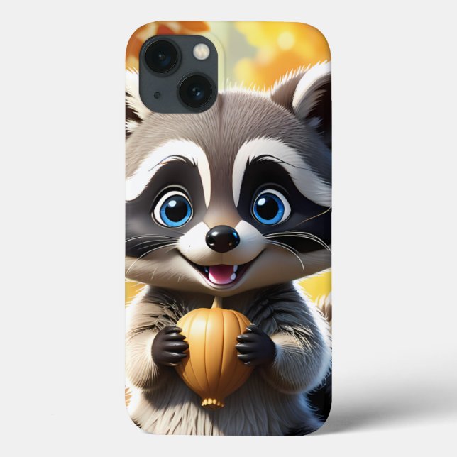 Cute Kawaii style Racoon segurando uma bolota (Verso)
