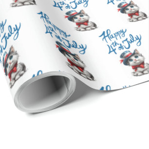 Cute Kitten Happy 4 de julho Papel de embrulho par