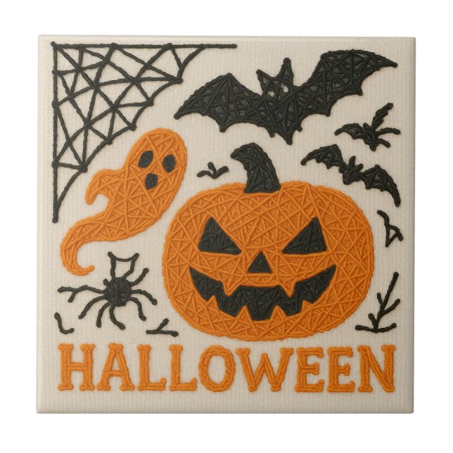 Cute Knitted Pumpkin Bat Halloween (Frente)