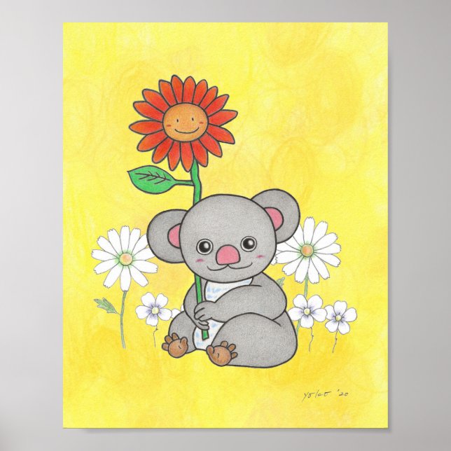 Cute Koala e flores poster (Frente)