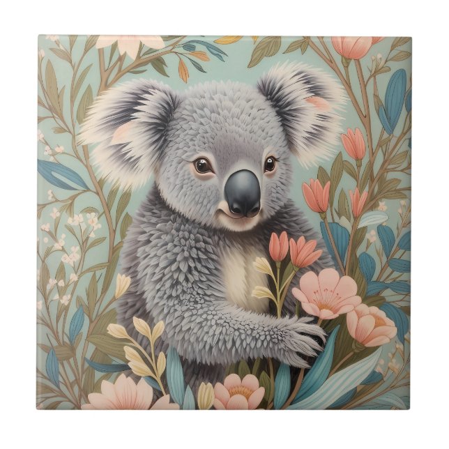 Cute Koala Elegant Pastel Floral (Frente)