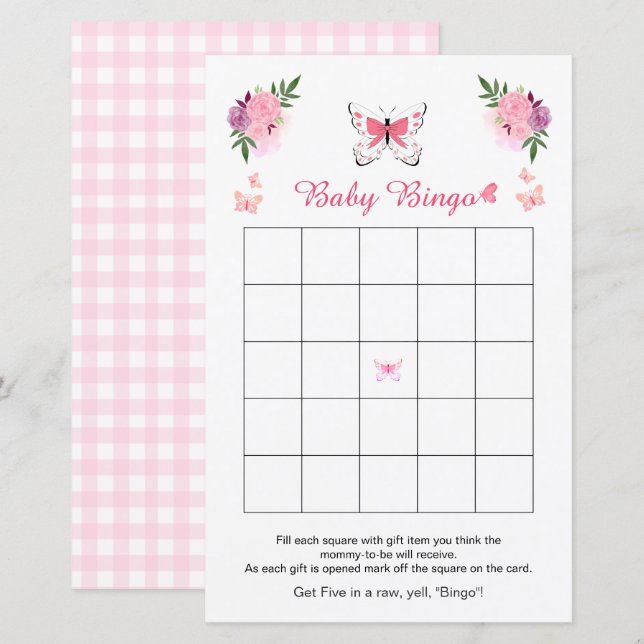 Cute Little Butterfly Baby Shower Bingo Game  (Frente/Verso)