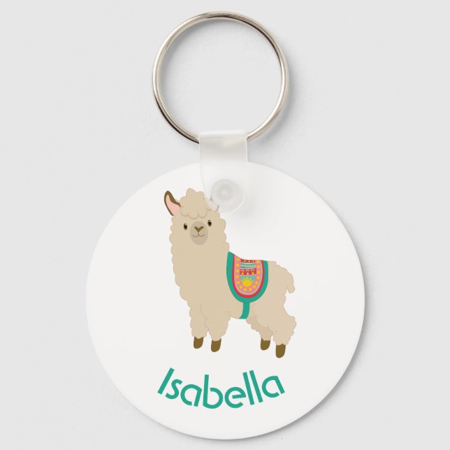 Cute Llama Adicione Seu Nome Chaveiro de Texto Tea (Frente)