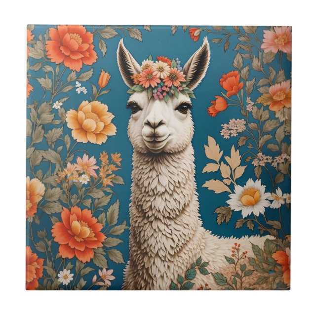 Cute Llama William Morris Inspirou Floral (Frente)