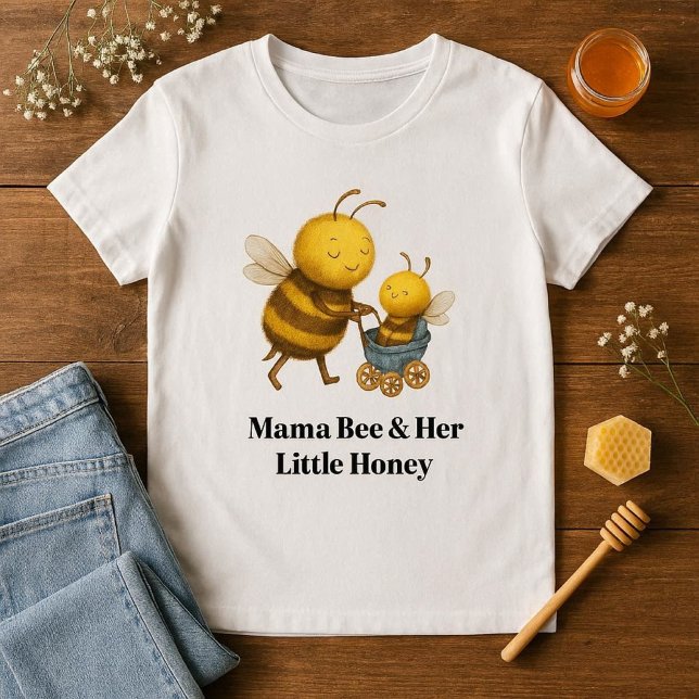 Cute Mama Bee & Her Little Honey Mother's Day  (Cute watercolor illustrated Moma bee & baby bee.  Gift Idea for Mother's Day )