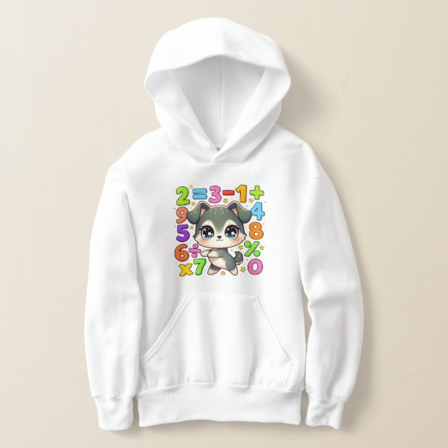 Cute Maths Kitten Numbers Hoodie for Kids (Postura )