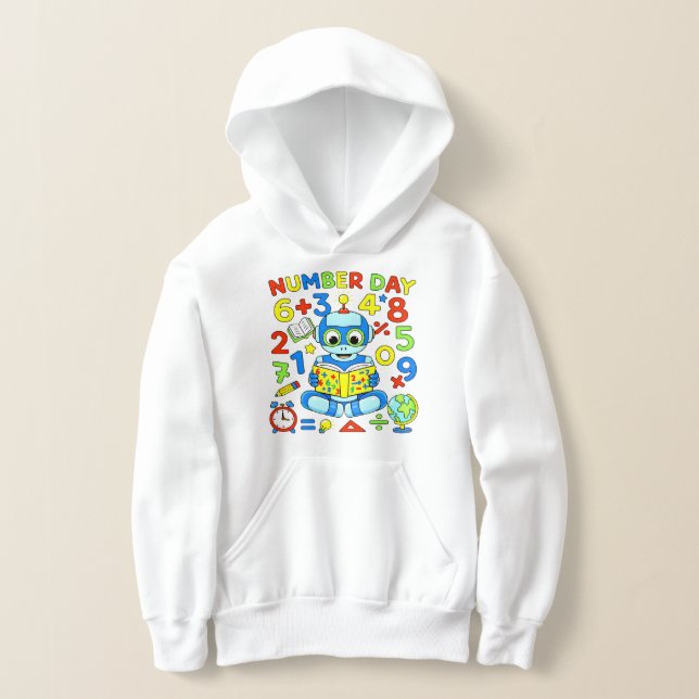 Cute Maths Numbers Robot Number Day Hoodie Kids (Postura )