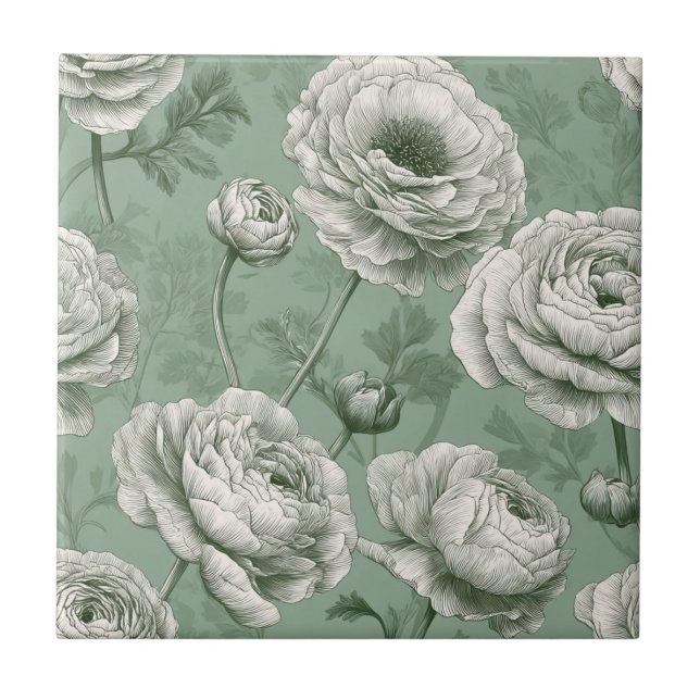 Cute Mediterranean Ranunculus Tiles For Spa-Style (Frente)
