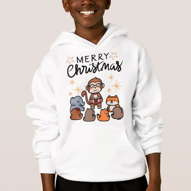 "Cute Merry Christmas Cartoon Hoodie for Boys" (Frente)
