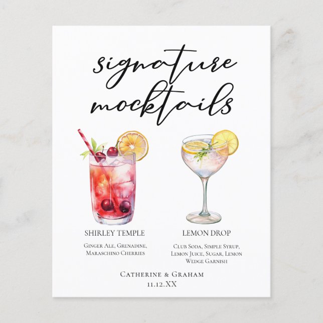 Cute Mocktails Shirley Temple Lemon Drop Menu (Frente)