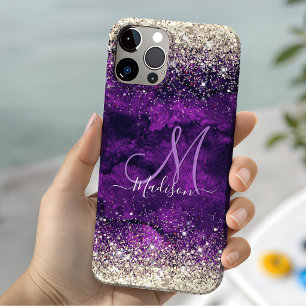 Cute monograma dourado roxo escuro falso brilho