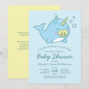 Cute Narwhal Chá de fraldas Kawaii Convite