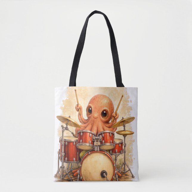 Cute Octopus Drummer Tote Bag Kawaii Animal (Frente)